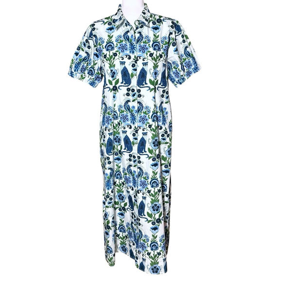 Beau & Ro NWOT The Kris Dress White Leopard Love Cotton Midi Button Front Medium - Picture 5 of 11